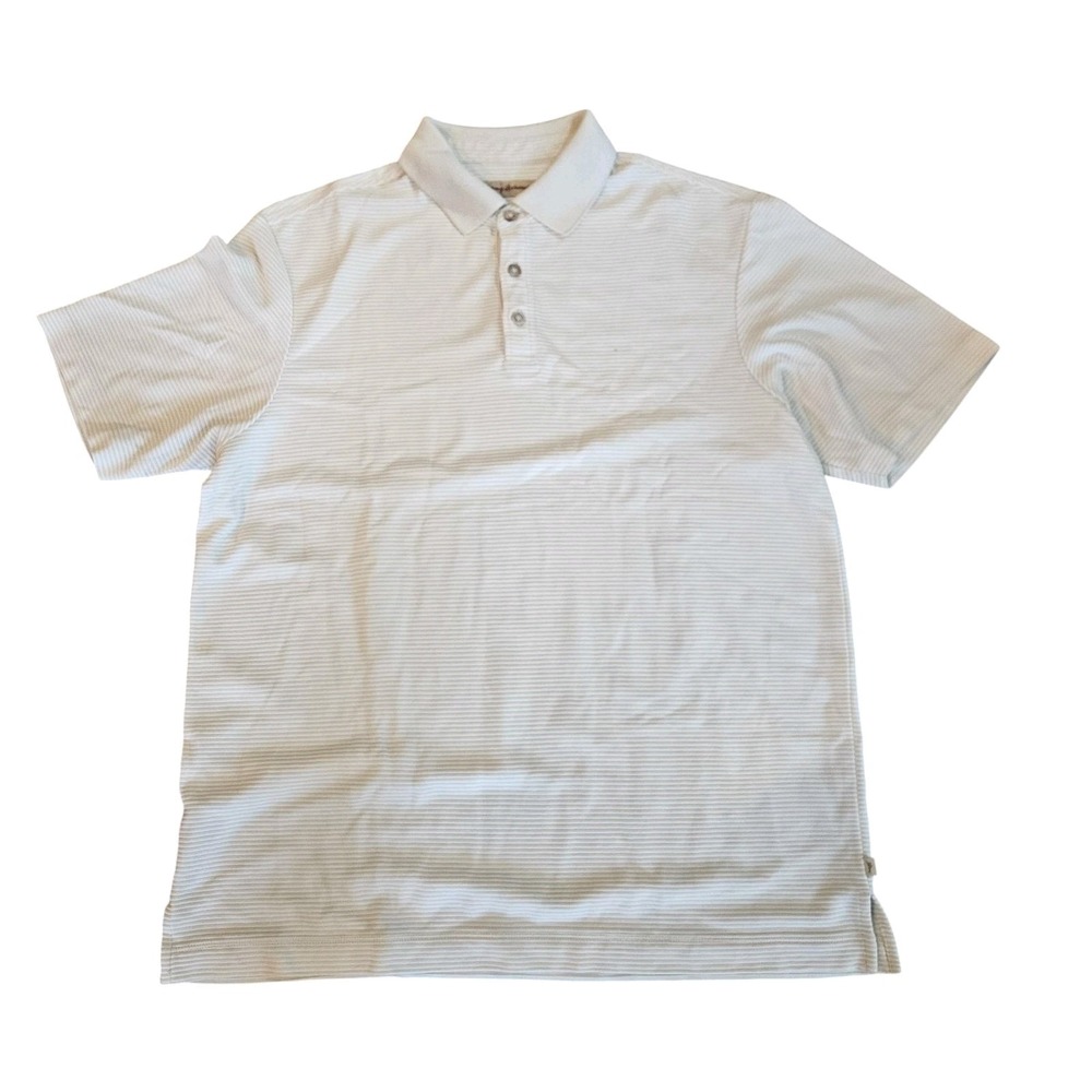 Tommy Bahama Polo Shirt Mens Medium White Striped Knit Casual Short Sleeve